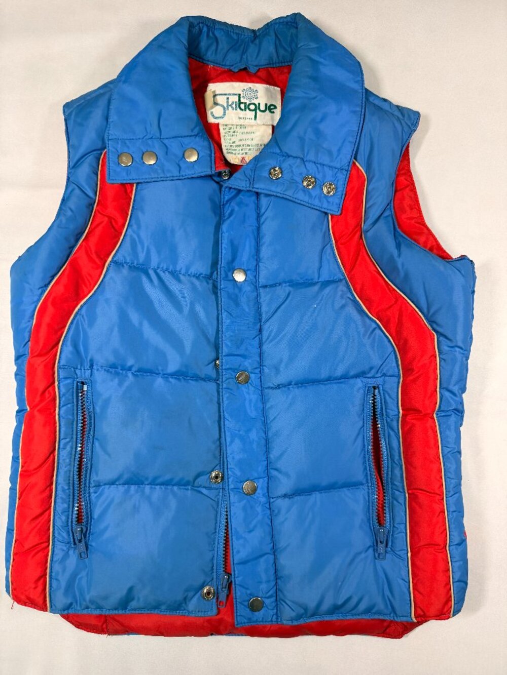 Vintage Skitique 70s Unisex Down Puffer Ski Vest Blue Red